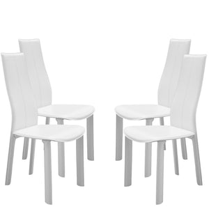 Homeroots Set Of Four White Upholstered Faux Leather Dining Side Chairs  Metal 370641