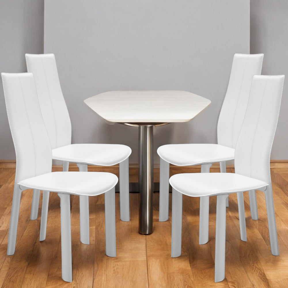 Homeroots Set Of Four White Upholstered Faux Leather Dining Side Chairs  Metal 370641