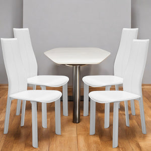 Homeroots Set Of Four White Upholstered Faux Leather Dining Side Chairs  Metal 370641