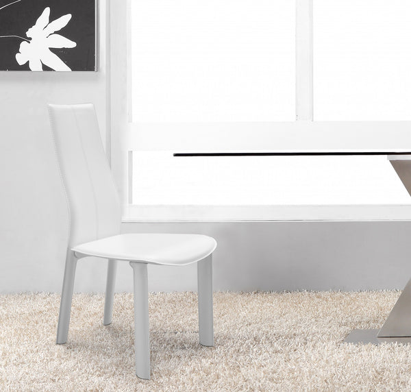 Homeroots Set Of Four White Upholstered Faux Leather Dining Side Chairs  Metal 370641