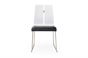 Homeroots Set Of Two Black And Silver Upholstered Faux Leather Dining Side Chairs  Metal 370646