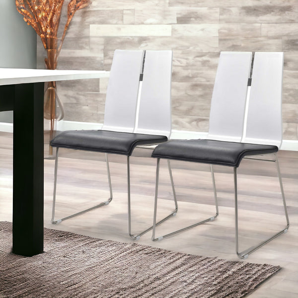 Homeroots Set Of Two Black And Silver Upholstered Faux Leather Dining Side Chairs  Metal 370646