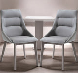 Homeroots Set Of Two Gray Upholstered Faux Leather Dining Side Chairs  Metal 370656