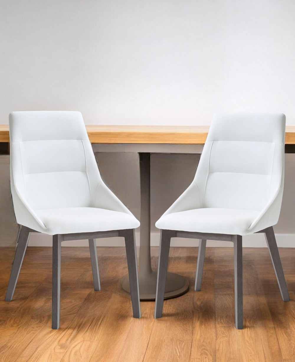 Homeroots Set Of Two White And Gray Upholstered Faux Leather Dining Side Chairs  Metal 370657