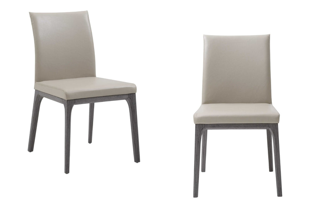 HomeRoots Set of Two Modern Taupe and Gray Faux Leather Dining Chairs – Stylish, Stackable, and Versatile! 370658