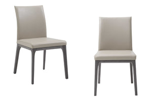 HomeRoots Set of Two Modern Taupe and Gray Faux Leather Dining Chairs – Stylish, Stackable, and Versatile! 370658