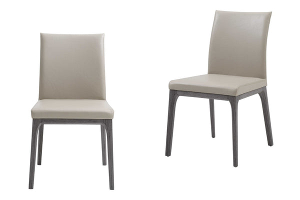 HomeRoots Set of Two Modern Taupe and Gray Faux Leather Dining Chairs – Stylish, Stackable, and Versatile! 370658