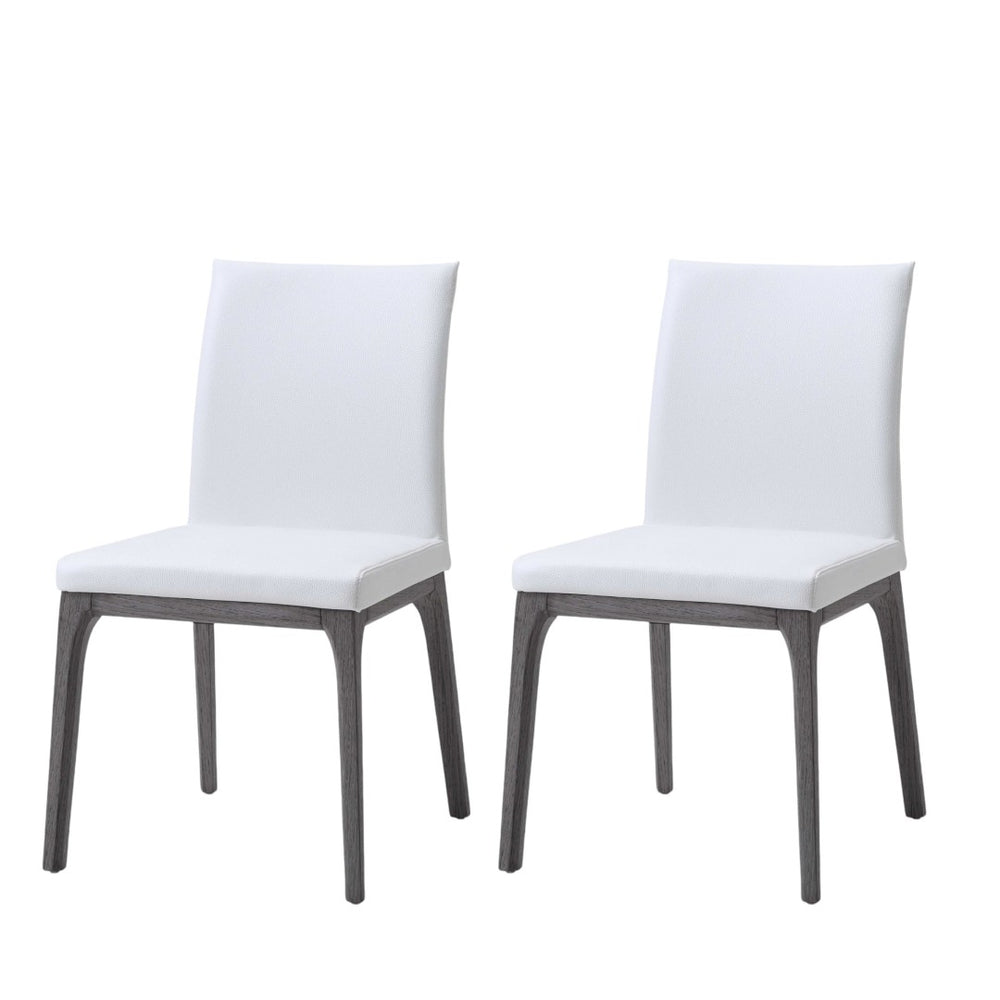 HomeRoots Set of Two Modern White and Gray Upholstered Faux Leather Dining Chairs for Versatile Spaces 370659