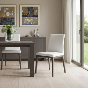 HomeRoots Set of Two Modern White and Gray Upholstered Faux Leather Dining Chairs for Versatile Spaces 370659