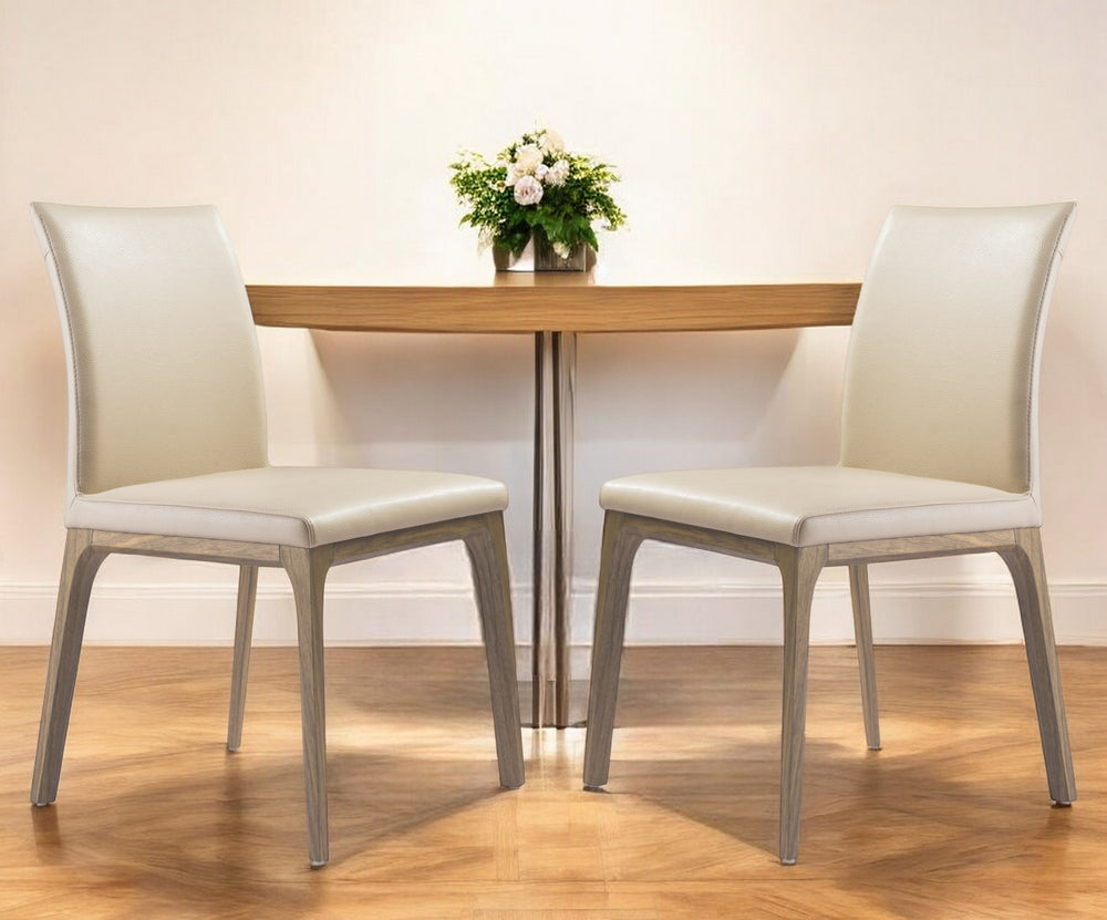 Homeroots Set Of Two Taupe And Brown Upholstered Faux Leather Dining Side Chairs  Metal 370661