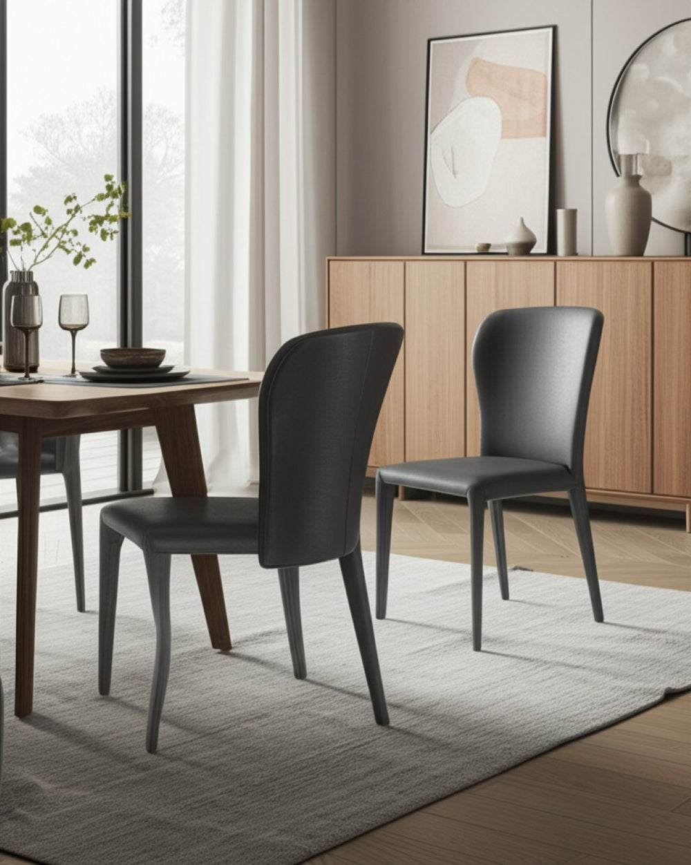 HomeRoots Set of Two Contemporary Gray Faux Leather Dining Chairs - Stylish, Versatile, and Sleek Design 370663