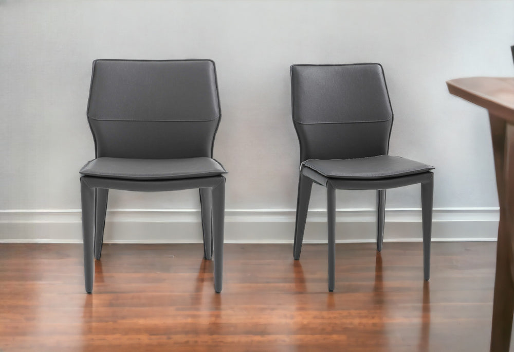 Homeroots Set Of Two Gray Slipcovered Upholstered Faux Leather Dining Side Chairs  Metal 370668
