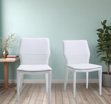 Set of Two White Slipcovered Faux Leather Swivel Dining Chairs for Versatile Home Seating Solutions