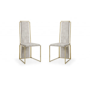 Homeroots Set Of Two Beige And Gold Upholstered Dining Side Chairs  Metal 370683