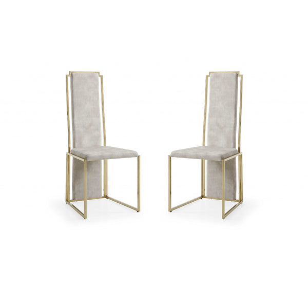 Homeroots Set Of Two Beige And Gold Upholstered Dining Side Chairs  Metal 370683