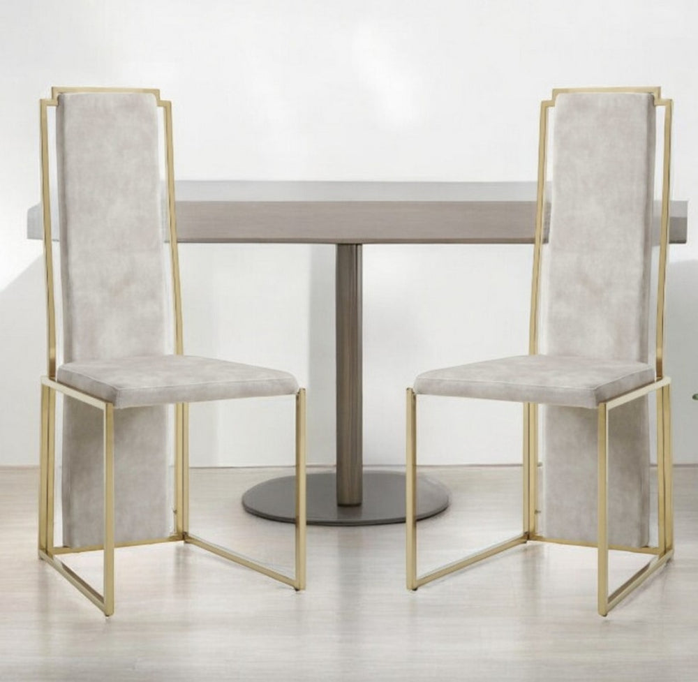 Homeroots Set Of Two Beige And Gold Upholstered Dining Side Chairs  Metal 370683
