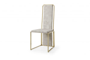Homeroots Set Of Two Beige And Gold Upholstered Dining Side Chairs  Metal 370683