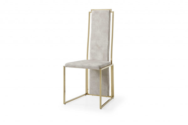 Homeroots Set Of Two Beige And Gold Upholstered Dining Side Chairs  Metal 370683