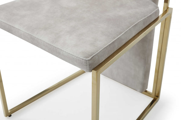 Homeroots Set Of Two Beige And Gold Upholstered Dining Side Chairs  Metal 370683