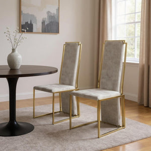 HomeRoots Set of Two Elegant Beige and Gold Upholstered Dining Chairs - Stylish, Durable, and Versatile Accent Seating 370683