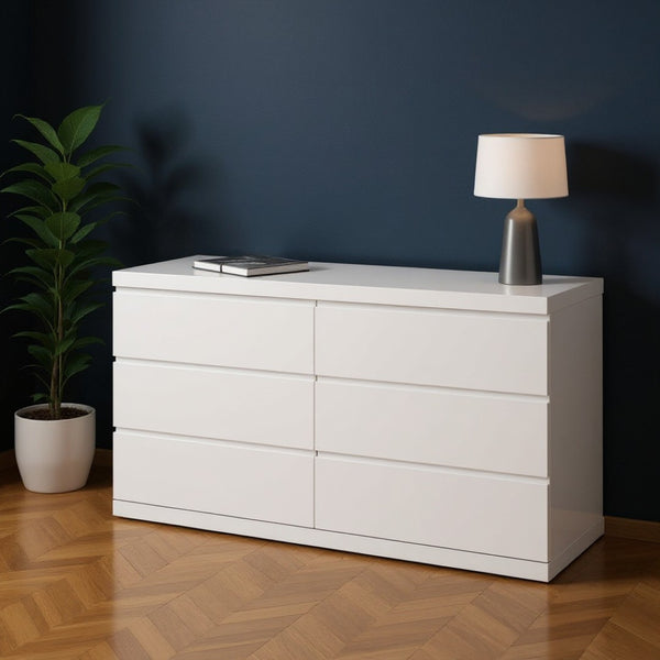 HomeRoots 63" White Solid Wood Double Dresser - Stylish, Spacious Six Drawer Storage for Modern Bedrooms 370684