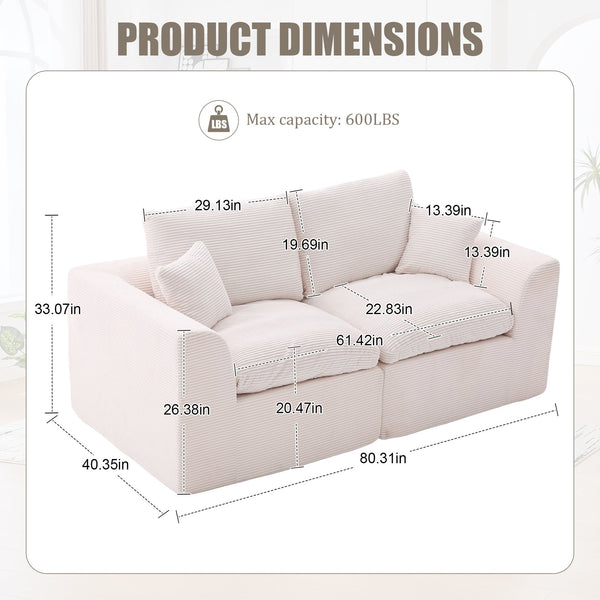 English Elm UNITED Cloud Couch Modular Sectional Sofa with Corduroy Cover, Ergonomic 2-Seater, No Assembly Needed Beige W1568P371117