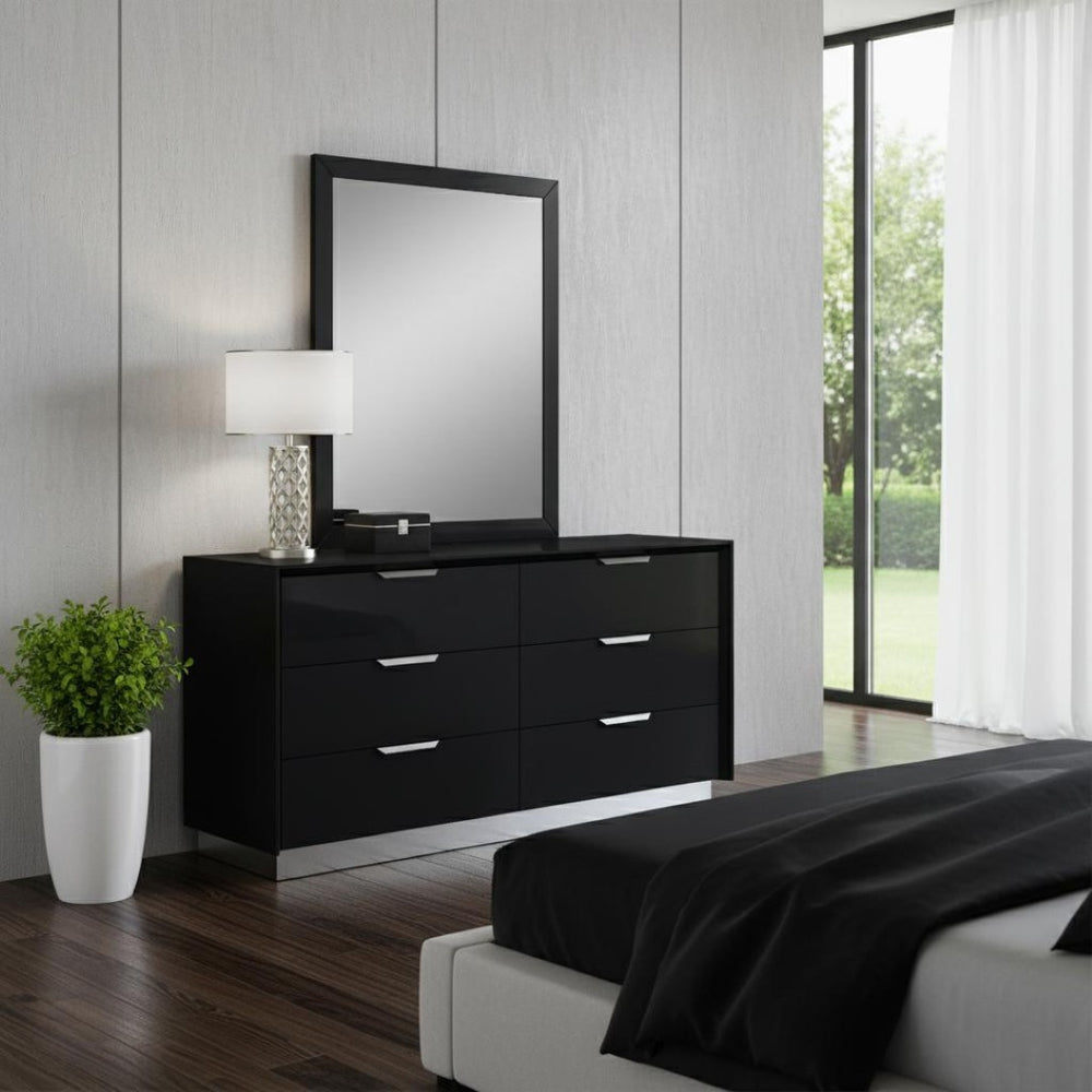 HomeRoots 63 Gray Double Dresser - Modern Elegance with 6 Spacious Drawers, Solid Wood, Fully Assembled Design 370690
