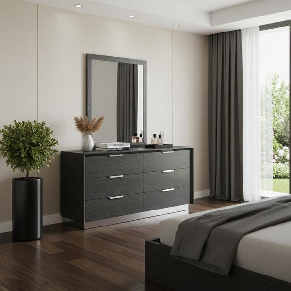 63 Inch Solid Wood Double Dresser with Six Drawers for a Refined Bedroom Storage