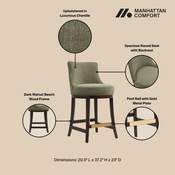 English Elm Lucia Leaf Green Chenille Counter Stool - Elegant Beech Wood Legs & Ergonomic Comfort Design B365P398060
