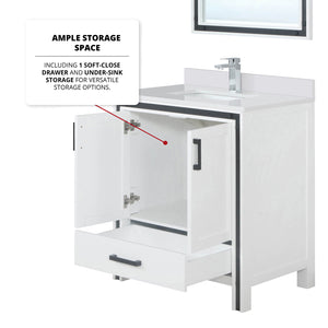 English Elm White Bath Vanity 30" W x 22" D with Cultured Marble Top, Chrome Faucet & 28" Mirror, Scratch‑Resistant B2731S01354