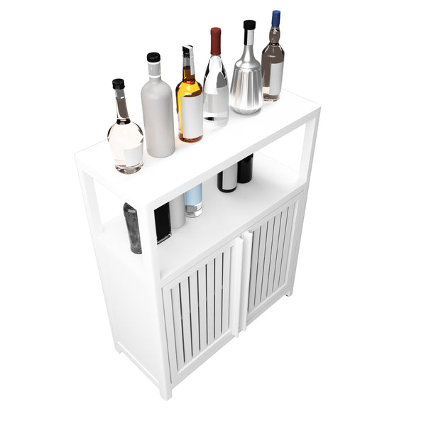 English Elm White Bamboo Storage Cabinet with Shelves — Large Capacity Freestanding Bathroom & Living Room Organizer, Durable Eco-Friendly Design W2207P242509