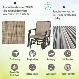 English Elm Outsunny 3-Piece Outdoor Glider Bistro Set With Glass Tabletop, Perfect For Patio, Garden & Porch W2225P217095-GIGA