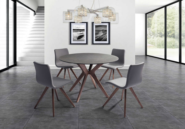 Homeroots 47" Gray And Brown Glass And Solid Wood Dining Table  Stone & Mineral 370704