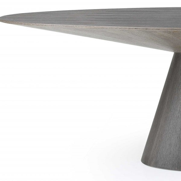 Homeroots 95" Gray Rounded Solid Wood Pedestal Base Dining Table   370712