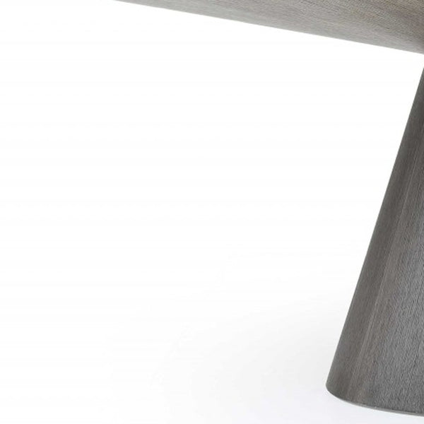 Homeroots 95" Gray Rounded Solid Wood Pedestal Base Dining Table   370712