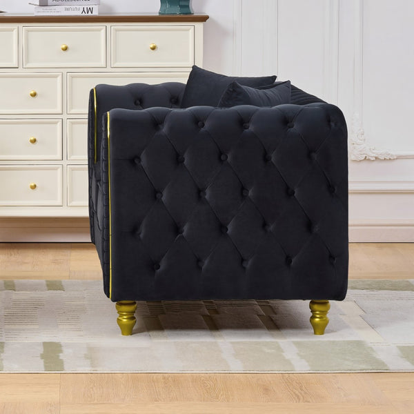 English Elm 63" Chesterfield Velvet Loveseat Button Tufted with Gold Legs for Glam Living Rooms W3373S00081