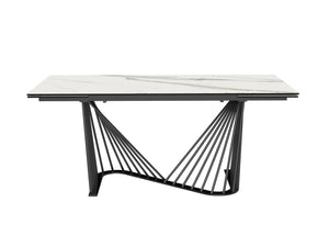 Homeroots 71" White And Black Stone And Iron Self-storing Leaf Dining Table  Ceramic 370719