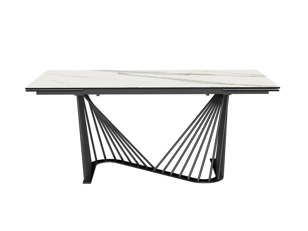 Homeroots 71" White And Black Stone And Iron Self-storing Leaf Dining Table  Ceramic 370719