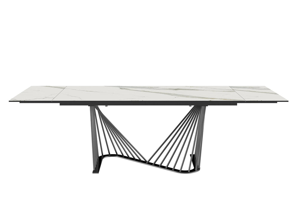 Homeroots 71" White And Black Stone And Iron Self-storing Leaf Dining Table  Ceramic 370719