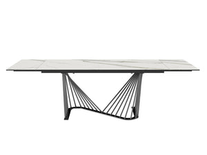 Homeroots 71" White And Black Stone And Iron Self-storing Leaf Dining Table  Ceramic 370719