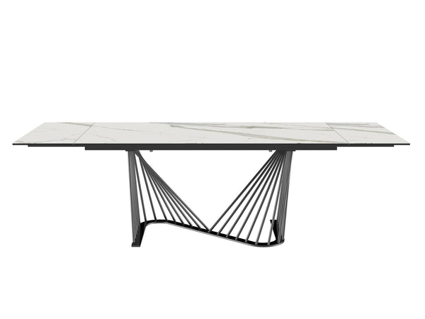 Homeroots 71" White And Black Stone And Iron Self-storing Leaf Dining Table  Ceramic 370719