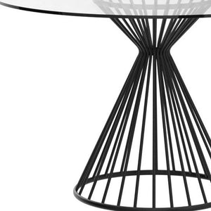 Homeroots 47" Clear And Black Rounded Glass And Iron Pedestal Base Dining Table   370721