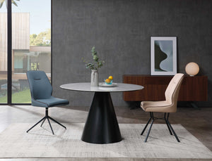 Homeroots 47" Gray Rounded Stone And Iron Pedestal Base Dining Table   370722