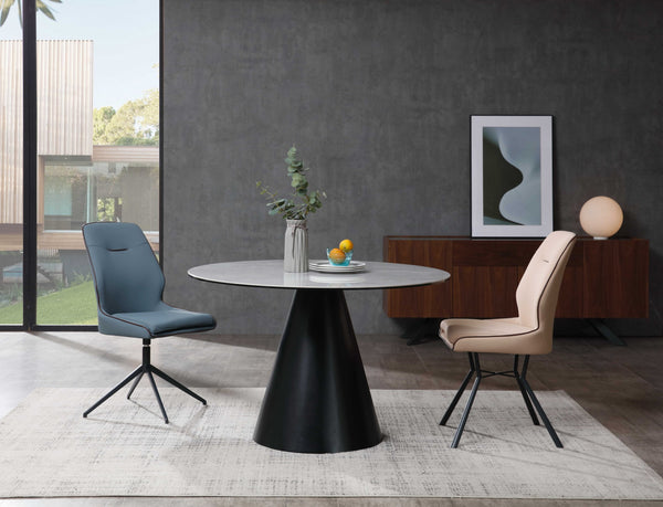 Homeroots 47" Gray Rounded Stone And Iron Pedestal Base Dining Table   370722