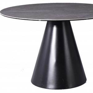 Homeroots 47" Gray Rounded Stone And Iron Pedestal Base Dining Table   370722