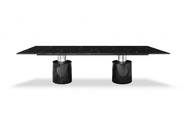 Homeroots 120" Black Marble Double Pedestal Base Dining Table   370723