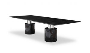 Homeroots 120" Black Marble Double Pedestal Base Dining Table   370723