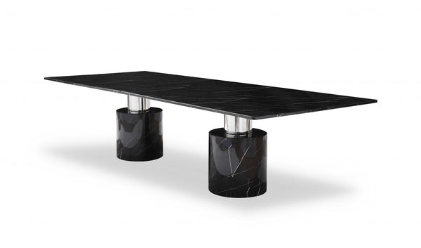 Homeroots 120" Black Marble Double Pedestal Base Dining Table   370723