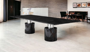 Homeroots 120" Black Marble Double Pedestal Base Dining Table   370723