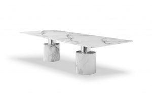 Homeroots 120" White Marble Double Pedestal Base Dining Table   370724
